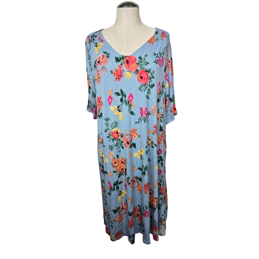 Lane Bryant Blue Pink Yellow Floral V Neck Dress 14/16